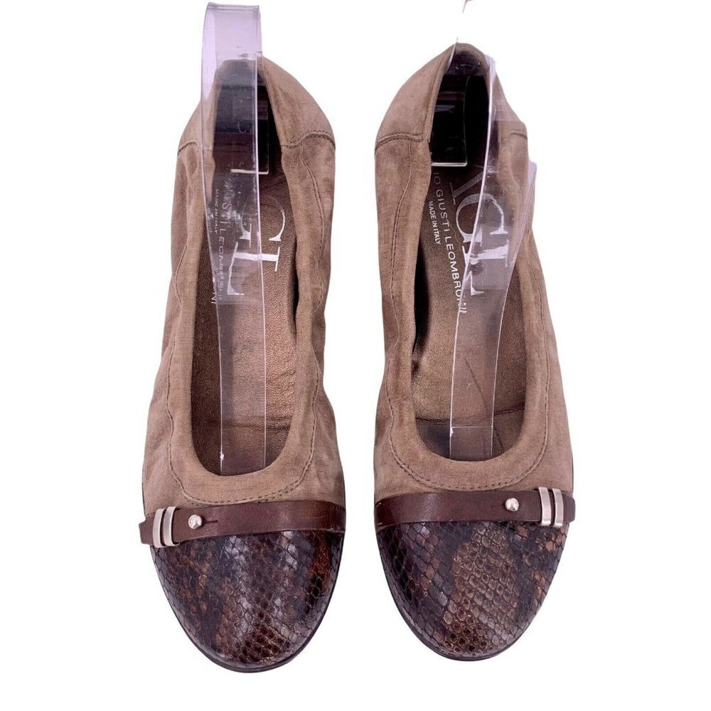 AGL Taupe Brown Suede and Snakeskin Cap Toe Ballet Flats Size 37